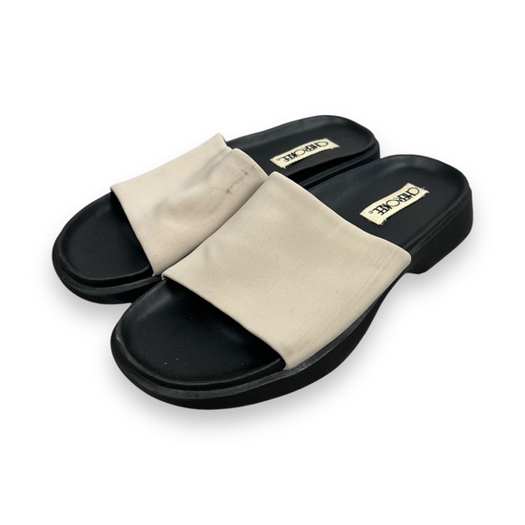 Vtg 90s Y2K Platform Wedge Slip Ons Slinky Tan Slides Minimalist Sz 8.5 - Picture 2 of 4